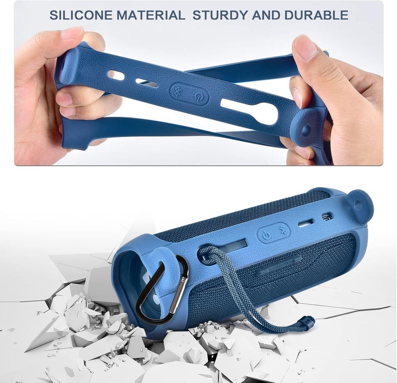 Comecase حافظة سيليكون لمكبر صوت JBL FLIP 6 مقاوم للماء محمول بلوتوث، غلاف مطاطي ناعم، حقيبة تخزين للسفر مع حزام كتف وكارابينر - أزرق - Image 3